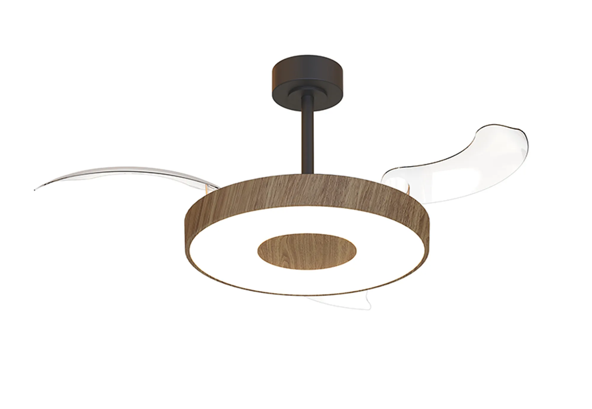 M9641  Coin Fan M 49cm 40W LED Dimmable Ceiling With Built-In 30W DC Fan, 3000-5000K Remote, APP, Alexa & Google Voice Control, 6400lm, Walnut/Black